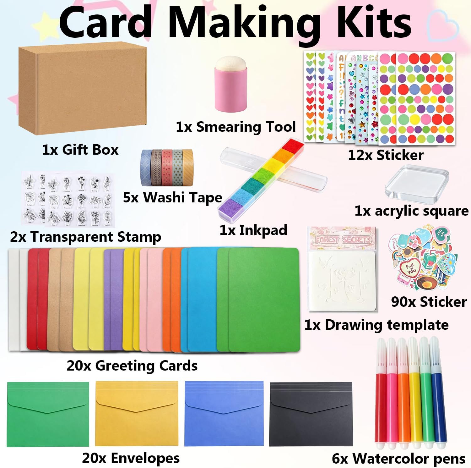 Card Making Kits For Adults- 20 Blank Greeting Cards And Envelopes With Stamp Set Handmade Greeting Card Sets Make Your Own Card Crafts for Birthdays Festive Celebrations Christmas Thank You