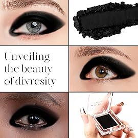 BEPHOLAN 2 Pcs Single Matte Black Eyeshadow Palette,Cake Eyeliner Powder Goth Makeup Eyeshadow, Black Gothic Vampire Blood Makeup,Black Rose