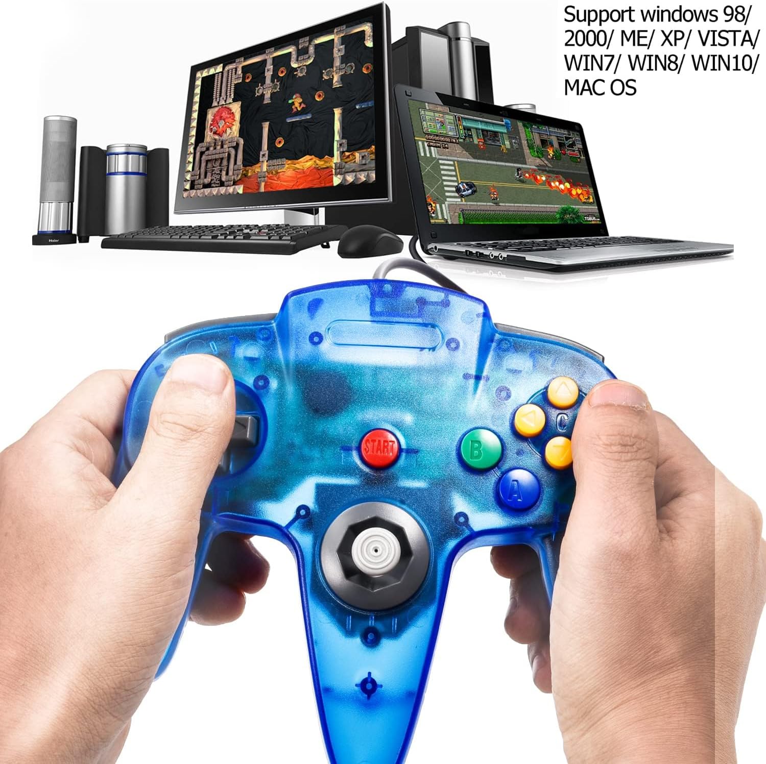 KIWITATA Classic N64 USB Controller for PC, Wired N64 Remote Game Pad Joypad Controller for Windows 7 8 11 & MAC & Raspberry Pi 3