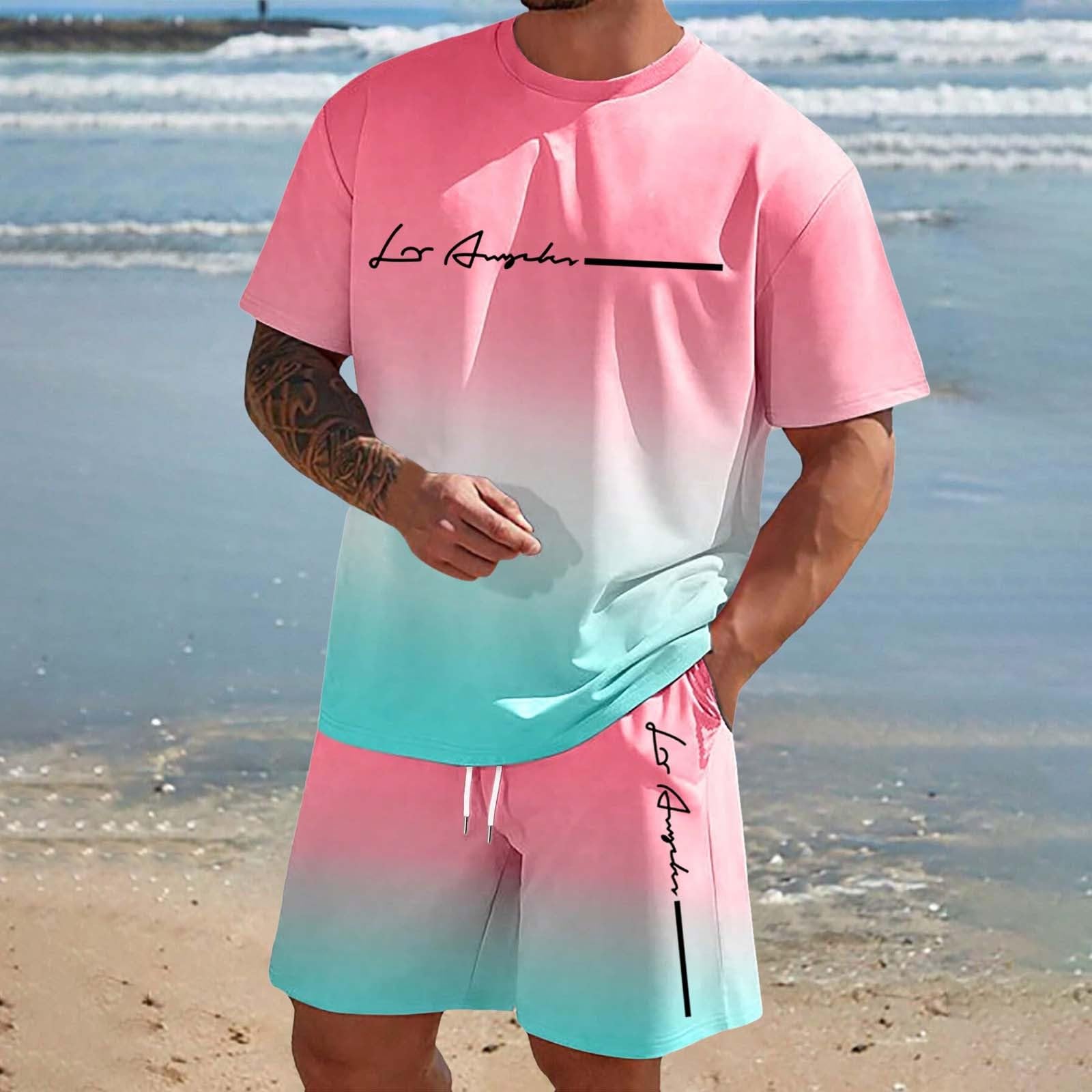 Chandal Hombre Completo Algodon, Conjunto Hombre Corto de Verano, Traje Masculino de Verano Moderno Camiseta Degradada y Pantalones Cortos para Estilo Casual Cómodo Diario Chándal Conjuntos Trajes