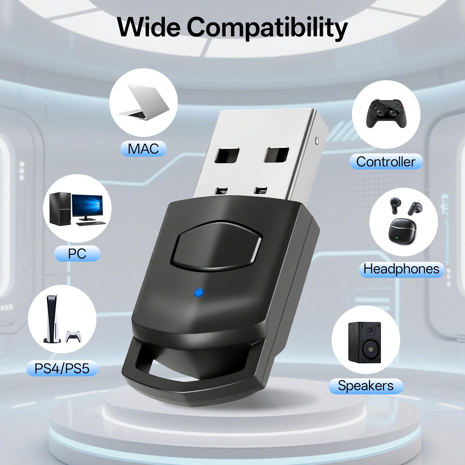 Adaptateur Audio USB Bluetooth 5.0 pour PS5/PS4/PC, Dongle Bluetooth à Faible Latence