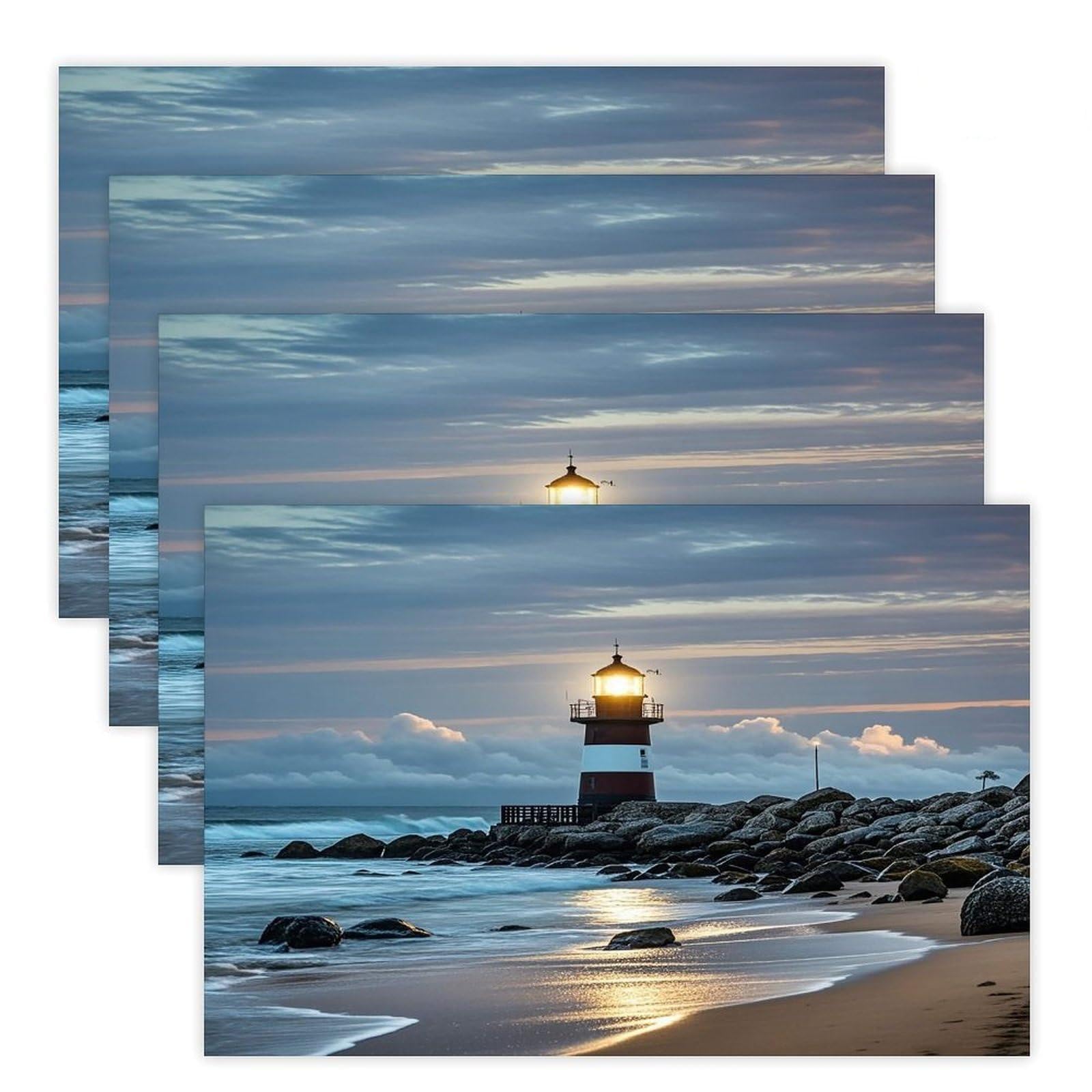 Sea Lighthouse Placemats Flax Place Mats for Dining Table Rectangle Non-Slip Table Mats Heat Resistant Washable Placemat for Kitchen Home Decor Party Outdoor 12" X 18"