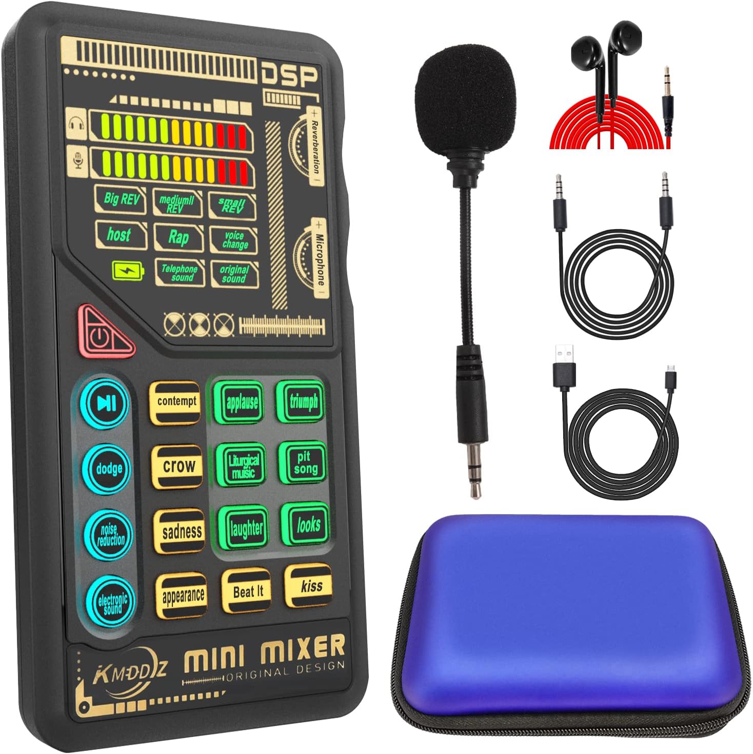 Mini Audio Mixer Sound Card, Podcast Equipment Voice Changer Soundboard Audio Interface