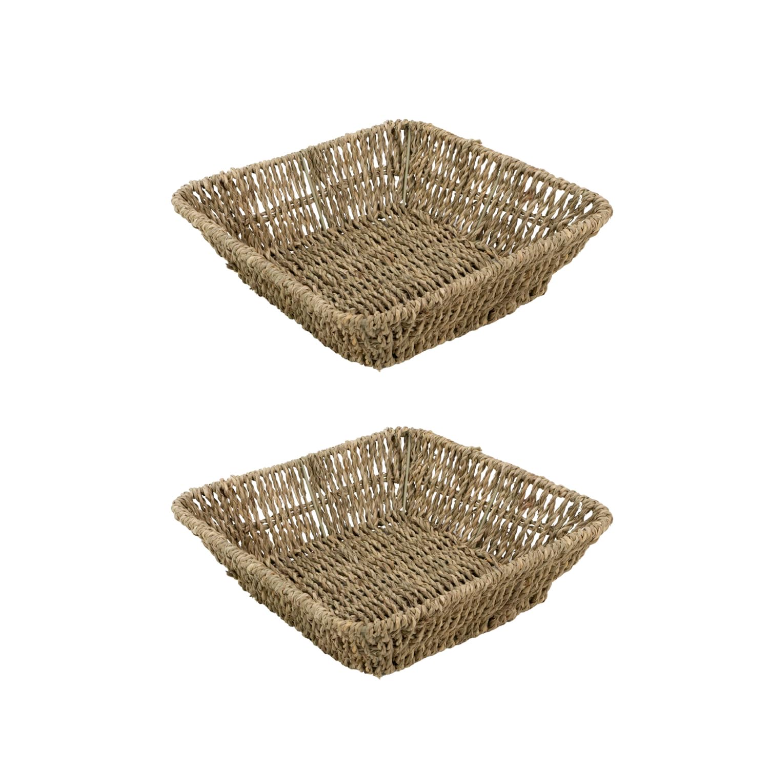JVL Set of 2 Square Tapered Seagrass Storage Tray – Natural Hand Woven Basket for Home Organisation, Brown