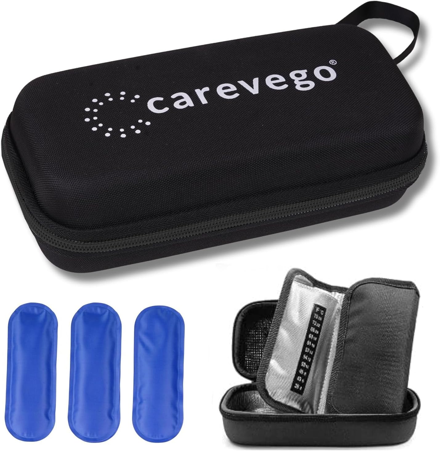 Insulin Pen Travel Safe Cooler ice Bag Hard eva case with 3 Cooler Ice Pack (Black)