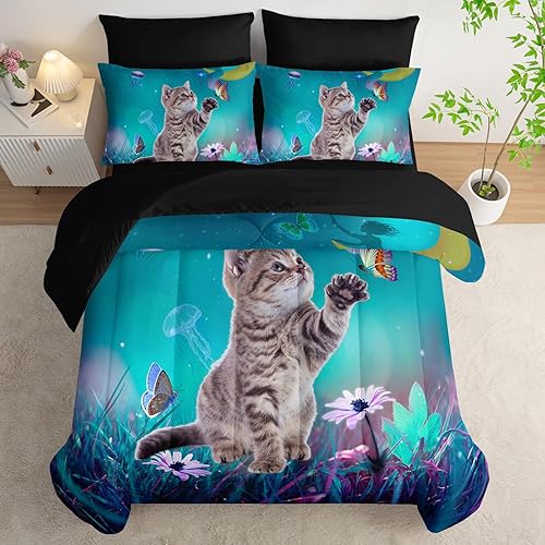 Vista 29 de AILONEN Juego de edredón con estampado de leopardo y rosas para niñas, mujeres, parejas, amantes, 7 piezas en una bolsa, tamaño completo, con Rose3