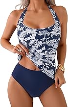 Eomenie Womens Halter Tankini Bathing Suit Ruched Tummy Control Two Piece Swimsuit with Bottom