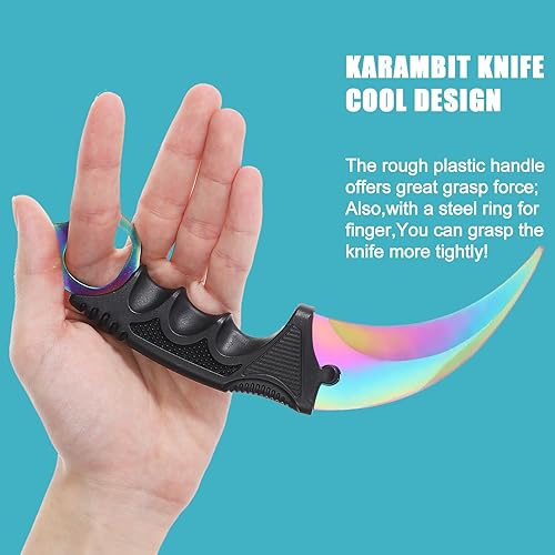 Miniatura 10 de Karambit Cuchillo de hoja fija, herramienta táctica de camping, 2 piezas de acero inoxidable para caza al aire libre con funda y cable, adecuado