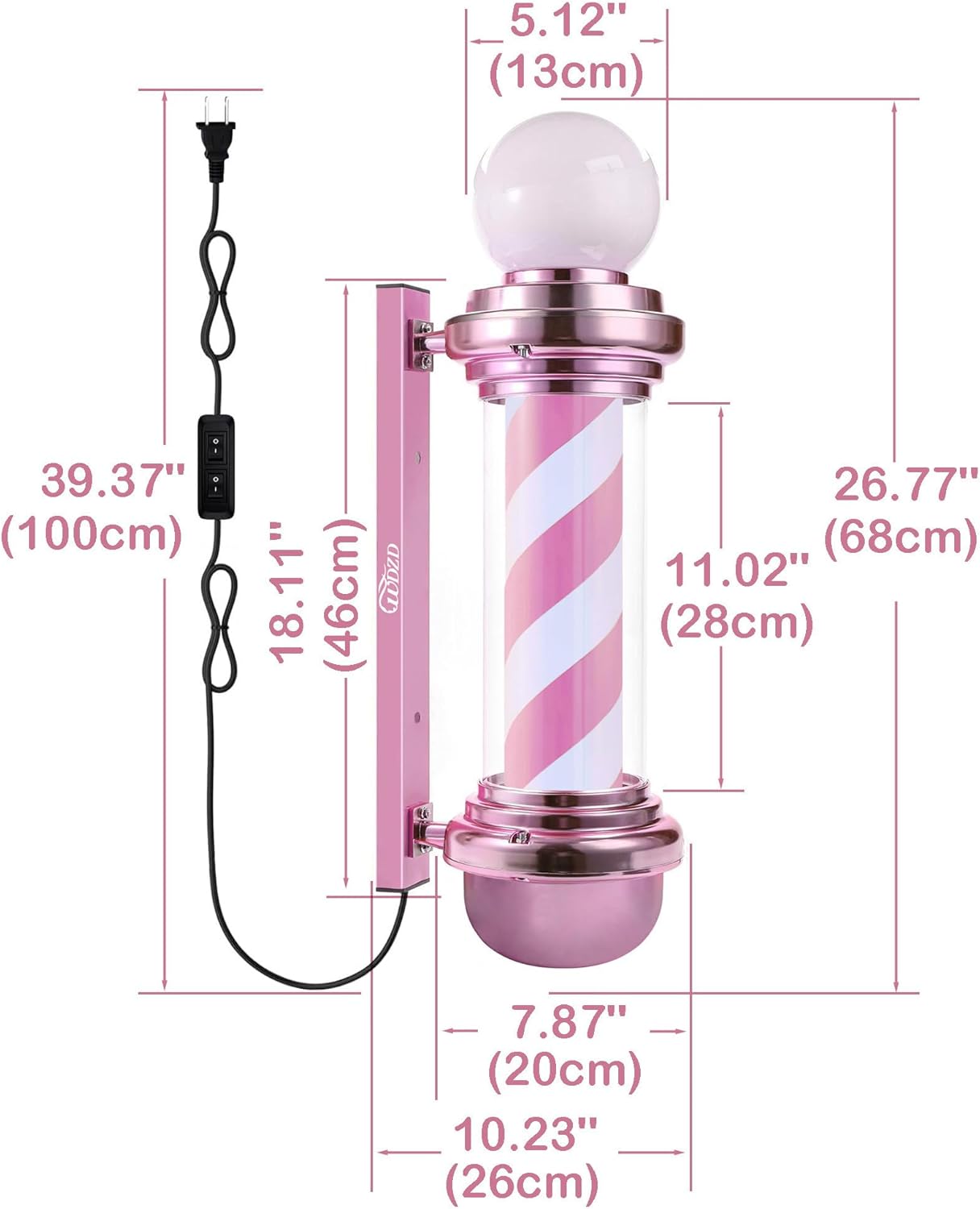 27'' pink barber pole light pink 27''
