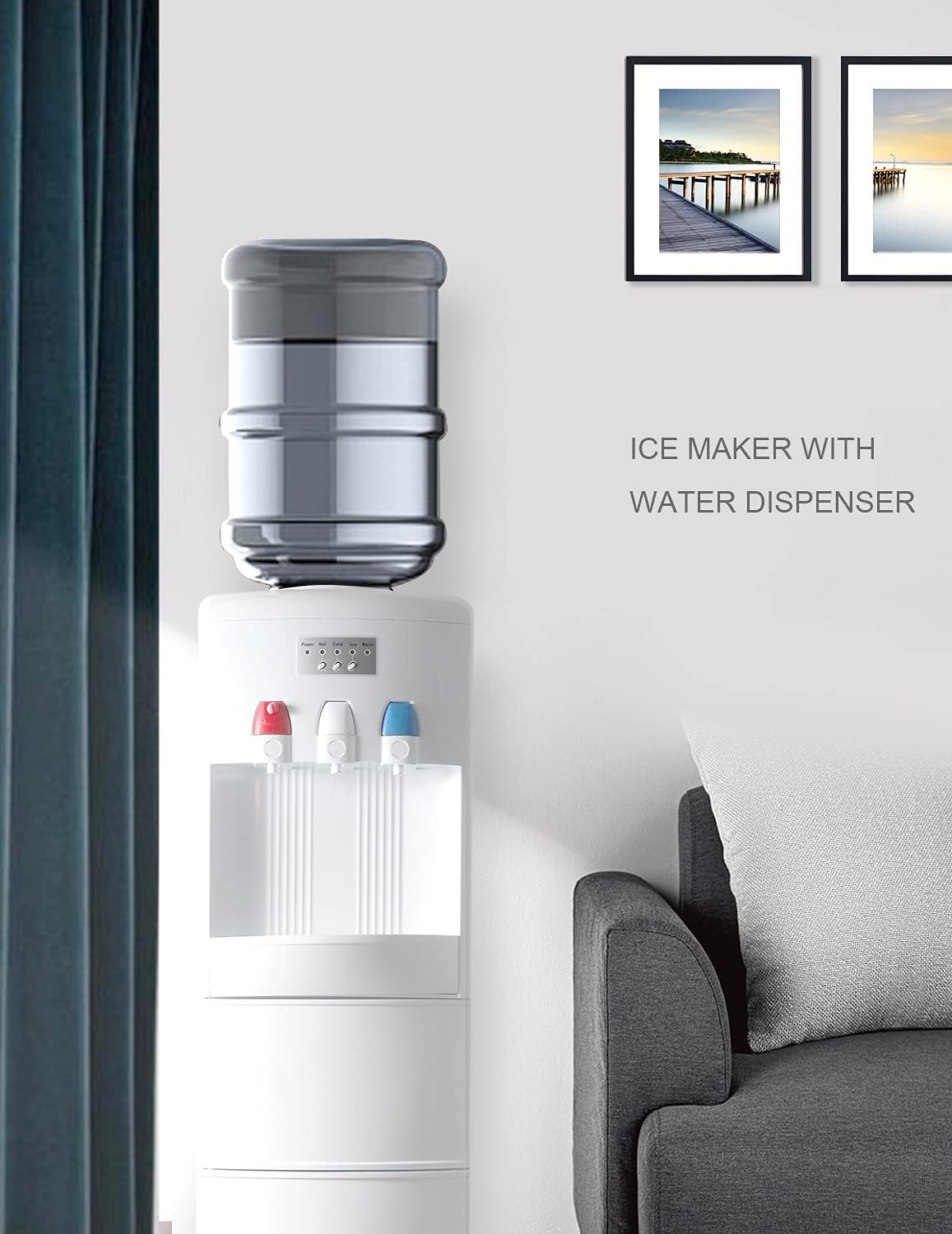 Northair Hot & Cold Water Dispensers with Ice Maker, 2, 3 or 5 Gallon Bottle, Child Safety Protect, Removable Ice and Water Separator, Ice Storing Plate，White : Everything Else