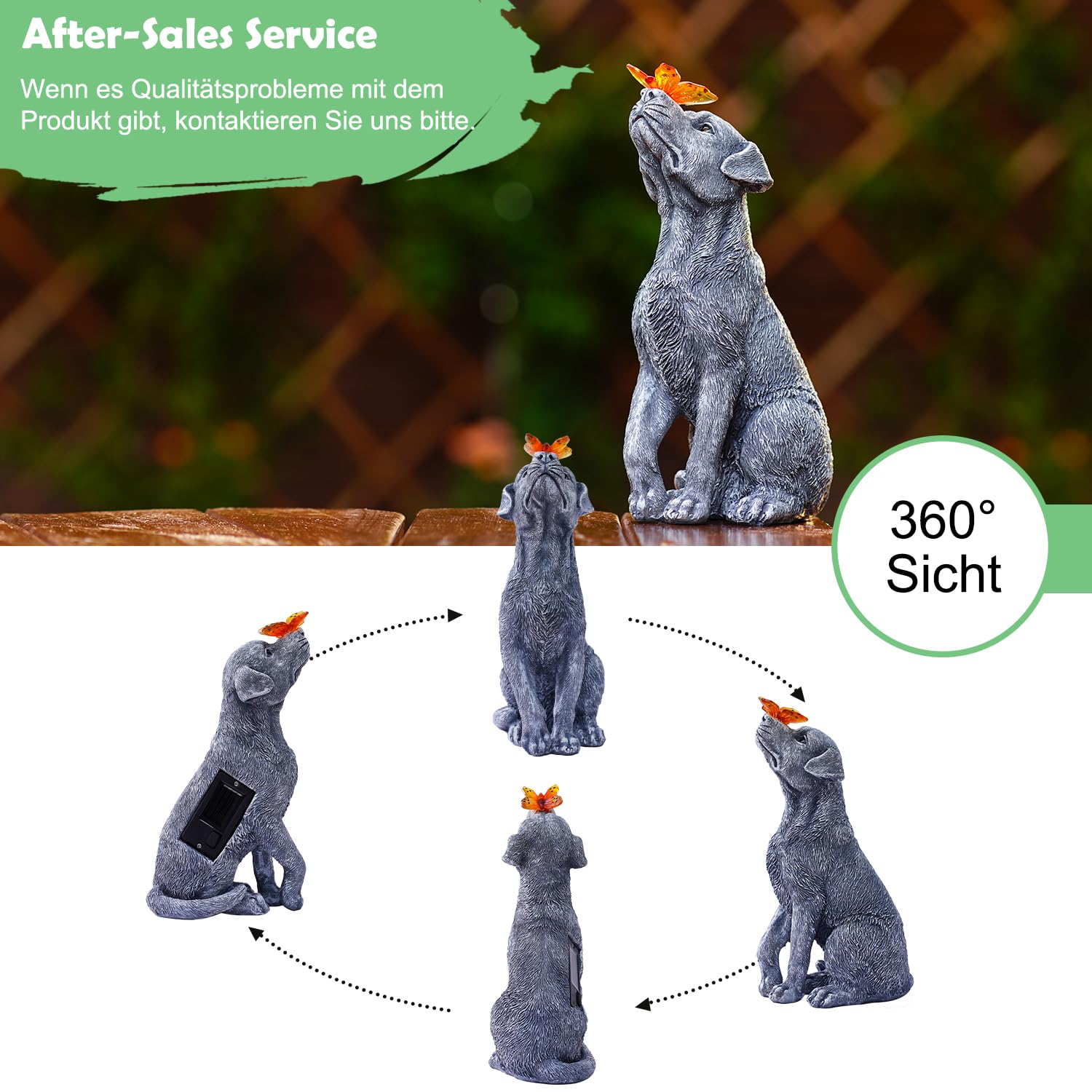 Yeomoo Ornamenti da Giardino per Cani con Farfalla Solare - Regali Unici per Donne, Mamme, Uomini - Decorazione per Cani da Esterno per Patio, Cortile, Prato, Balcone, Scultura in Resina Impermeabile