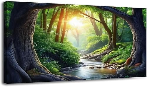 Miniatura 6 de 24"x 48" Canvas Wall Art Mountain Rustic Lake Landscape Nature Forest Scenery Vintage Boat Framed Pictures Painting Prints Large Wall Art for Living