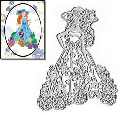 Vestido de niña de metal para mujer, troqueles de corte para hacer tarjetas, vestidos de princesa de flores, troquelados, vestido formal, plantillas