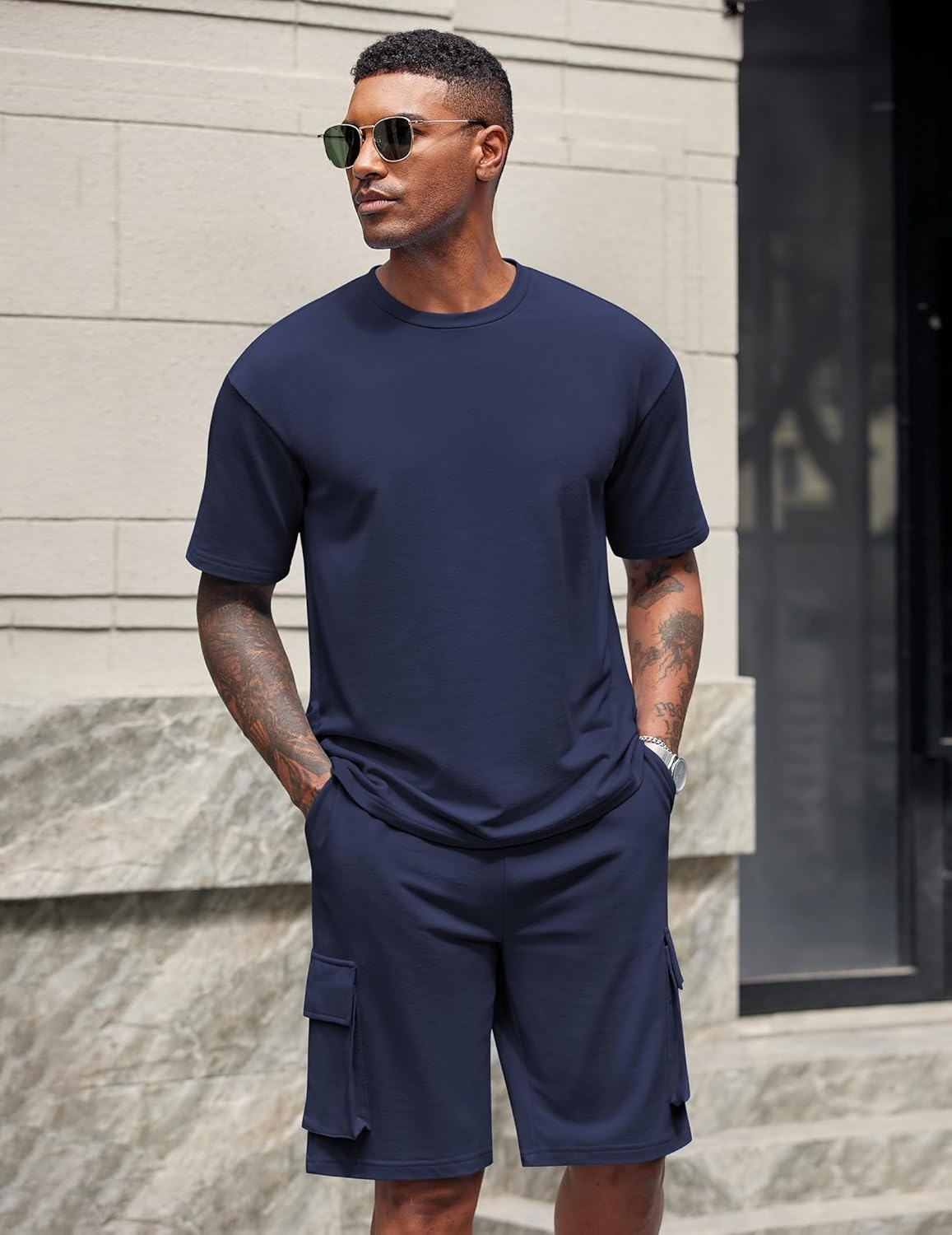 COOFANDY Men's Shirt and Shorts Set 2 Piece Fashion Summer Tracksuits Cotton Oversized T-Shirts Cargo Shorts Outfits - Image 2