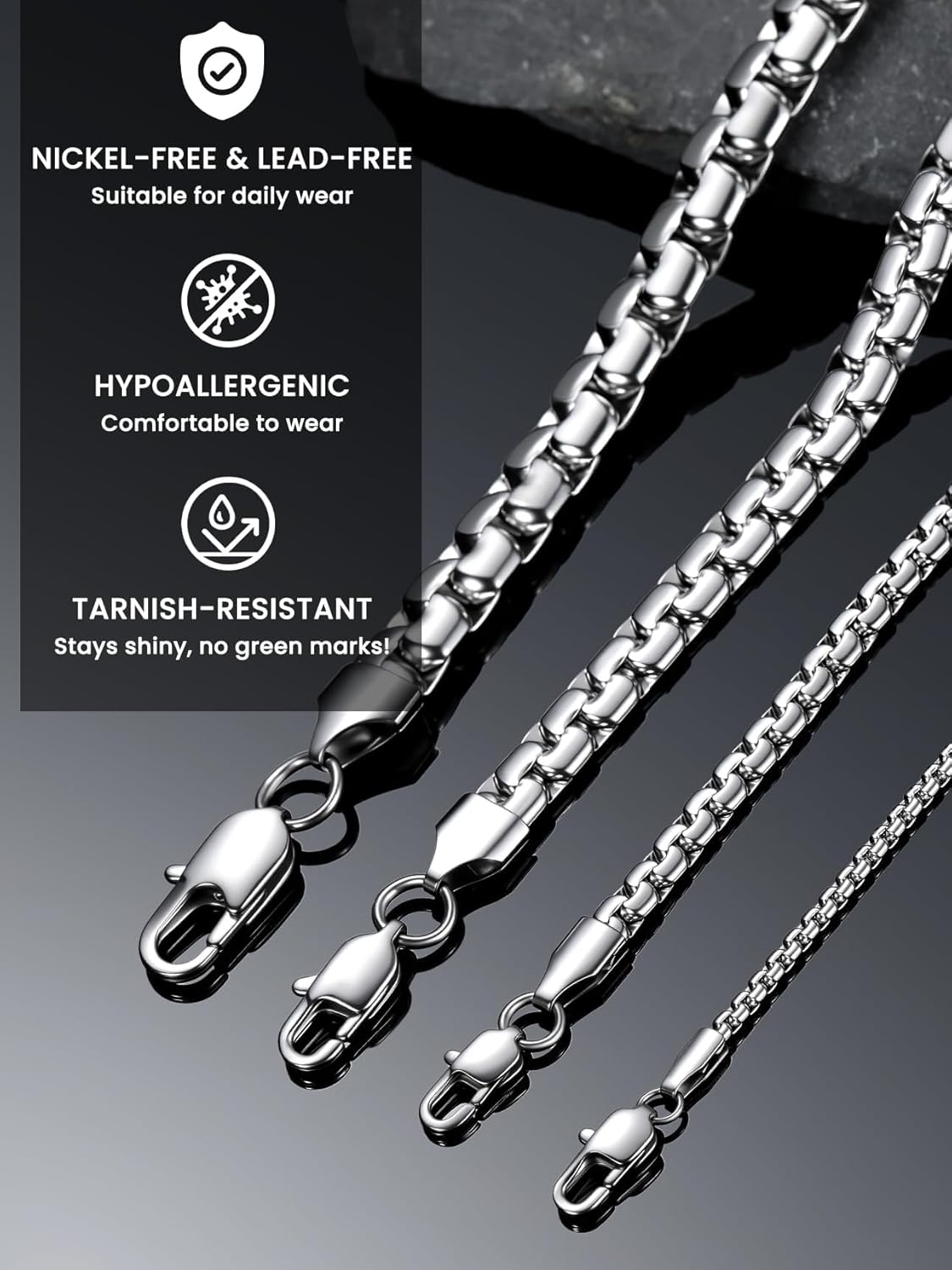 Bestyle 18K Gold Plated/Silver/Black Chain for Men, Hypoallergenic 2/4/6/8mm Stainless Steel Flat Link Chain Necklace for Men & Women Hip Hop Jewelry, 14-30"
