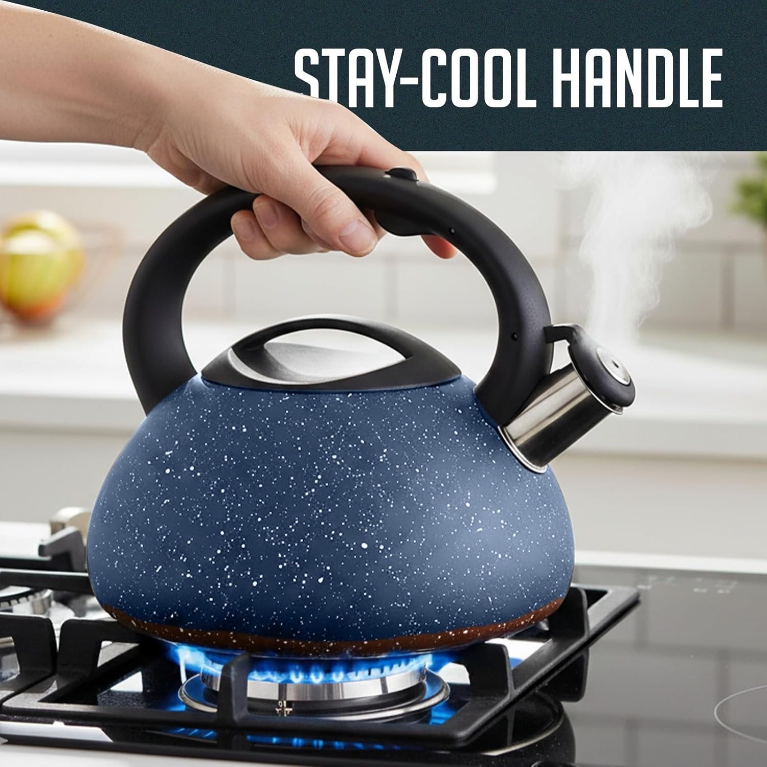 3 Quart Stovetop Whistling Tea Kettle, Granite Finish, Fast Boil for Gas & Electric Stovetops