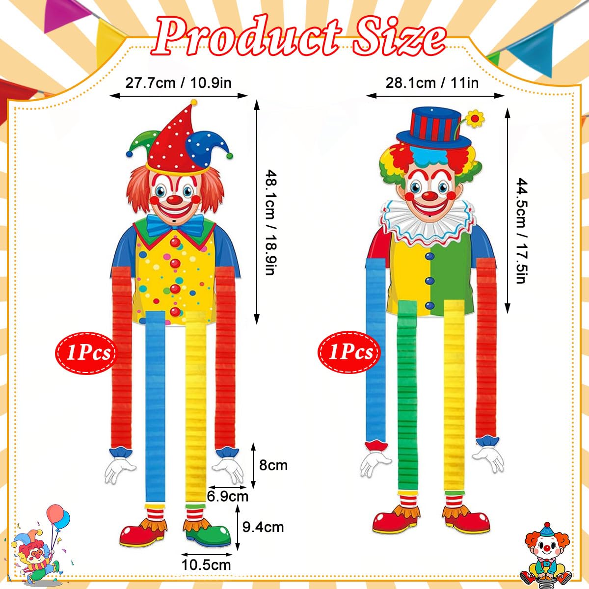 2 Pièces Décoration de Carnaval de Clown, Bannières de Clown, Décoration Murale à Suspendre pour Carnaval, Cirque Suspendue en Papier pour Carnaval et Soirées à Thème (B)