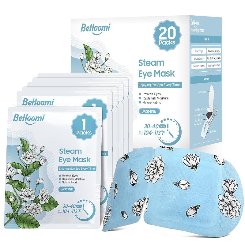 Máscara térmica descartável para os olhos BeHoomi com fragrância de jasmim, pacote com 20