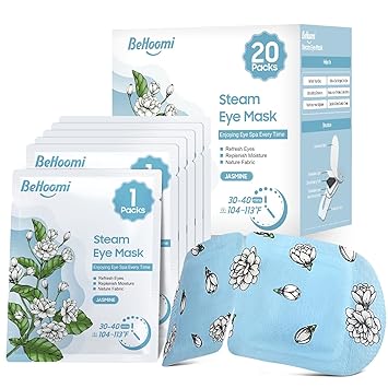 BeHoomi 20 Packs Steam Eye Mask, Heated Eye Mask Warm Compress for Eyes, Disposable Self Heating Steam Mask for Home, Sleep, Spa, Travel Essentials & Relaxation Gifts for Women Jasmine