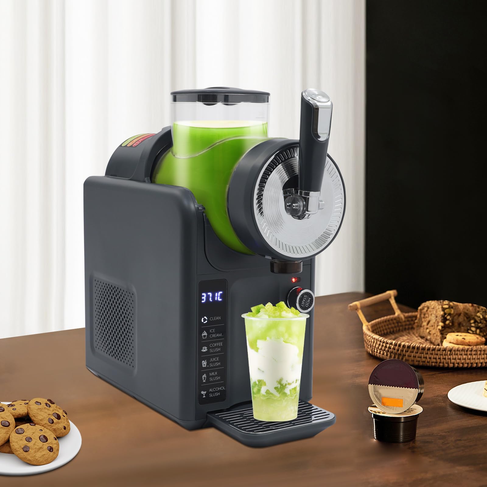 Macchina per bevande congelata per gelato, frullatore, macchina per il caffè, macchina per il gelato, attrezzatura da cucina, display a LED per ristoranti, caffetterie, bar, casa (grigio)