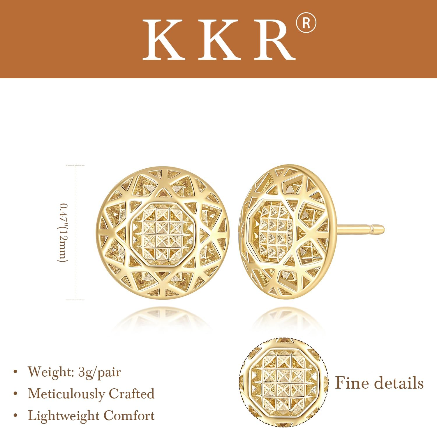 KKR Gold Earrings for Women 14K Gold Studs Earrings for Women Stud Earring for Womens Studs Stunning Hollow Design Stud Earring for Womens - Image 2