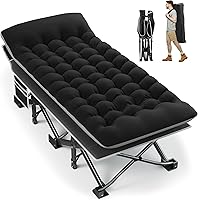 Fragess 32" Extra Wide Portable Camping Cot with Thick Mattress - 600 lbs Heavy Duty for Adults, RV, Beach, Office Naps (Black)