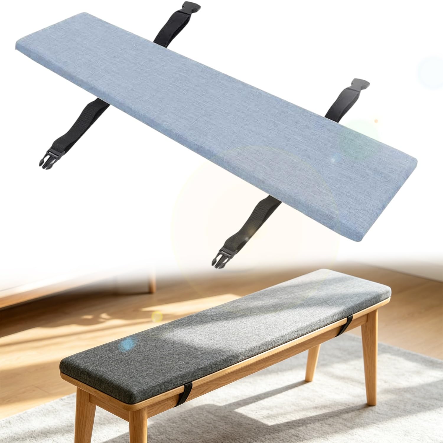 Antiderapant coussin de siege exterieur sky blue 130x40 pour banc terrasse