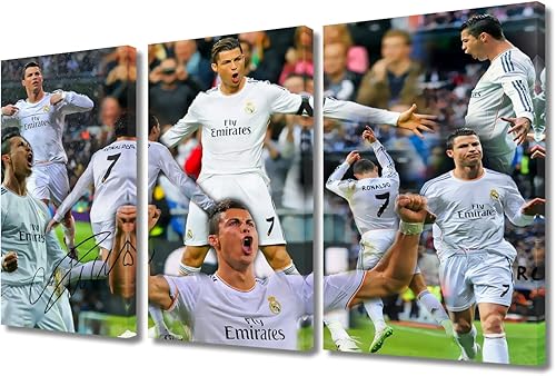 Miniatura 261 de TISHIRON 3 paneles CR7 Cristiano Ronaldo - Póster en lienzo para decoración de pared, pelota deportiva, casa moderna, para club, arena, sala