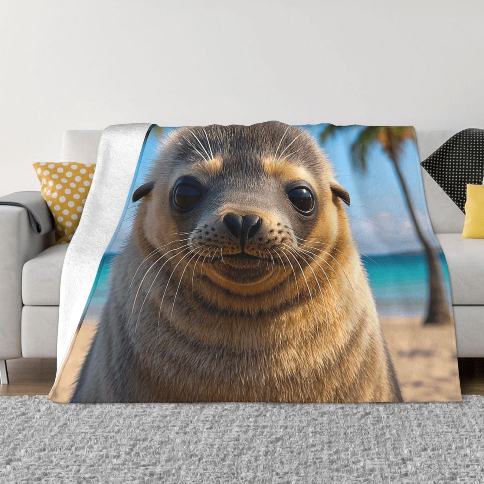 FodPand Cute Sea Lion Fleece Blanket 80"x60" Lightweight Warm Throw Blanket for Bed Couch Cozy Air Conditioning Quilt All Seasons Decorative Fuzzy Blankets Gifts for Women Men