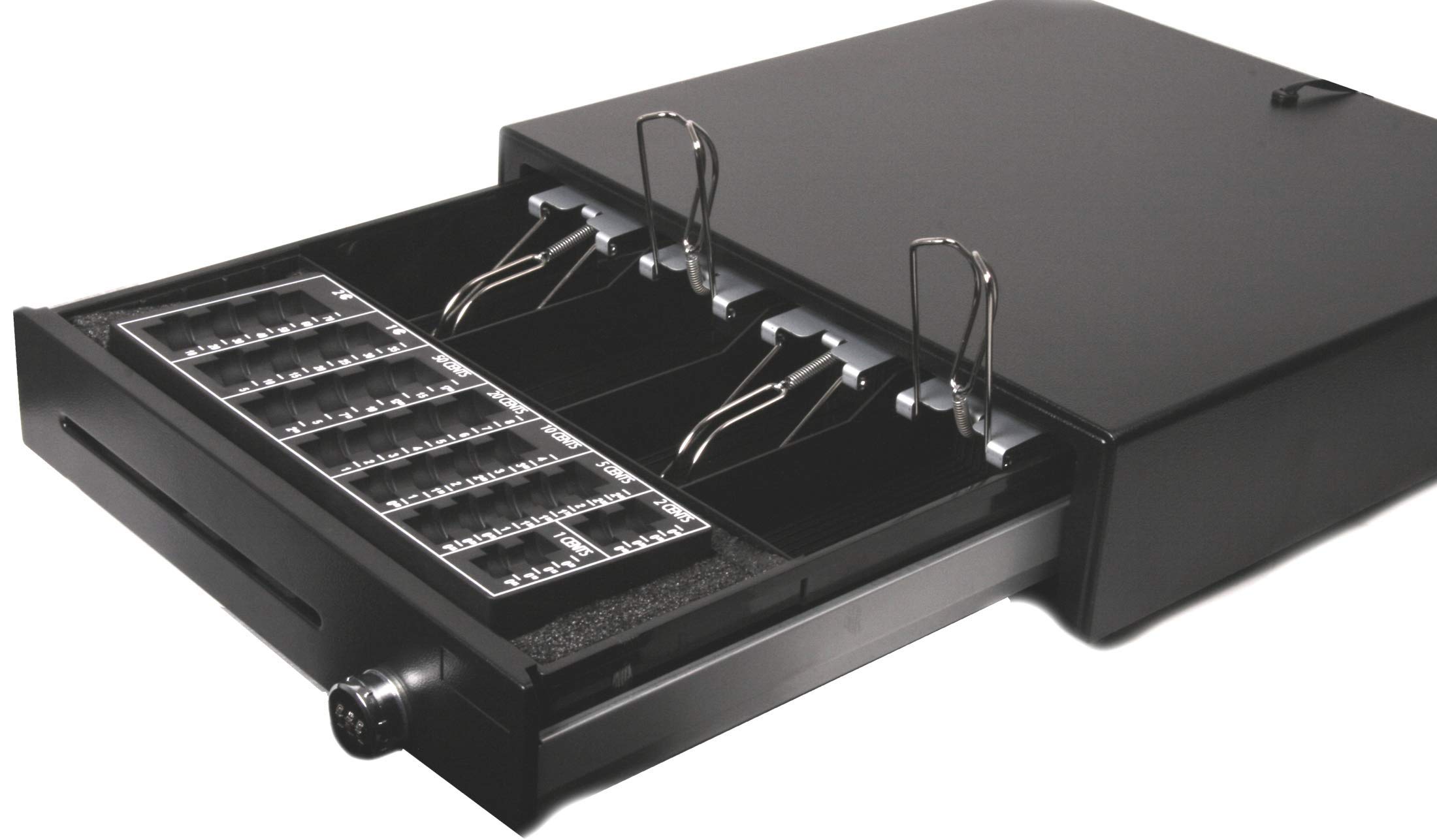 Kassenlade mit Münzbrett und ZAHLENSCHLOSS iQCash410MB RJ11 41x41x10cm Geldkassette Kassenschublade Geldlade Zählbrett Schwarz Metall Elektronisches Kombinationsschloss Tragbar