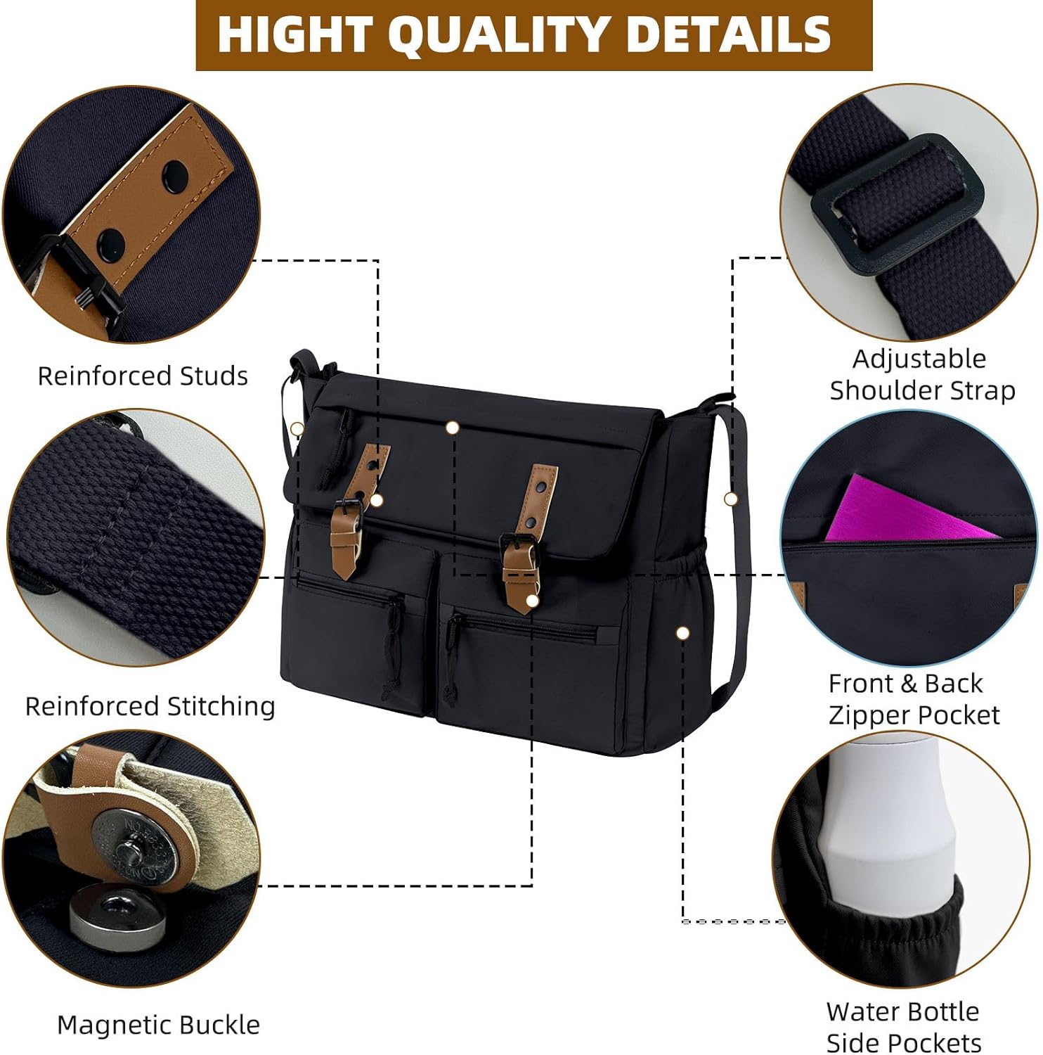 Travel Messenger Bag for Women Men: Durable Canvas Crossbody Handbag with Adjustable Strap Lightweight Laptop Purse