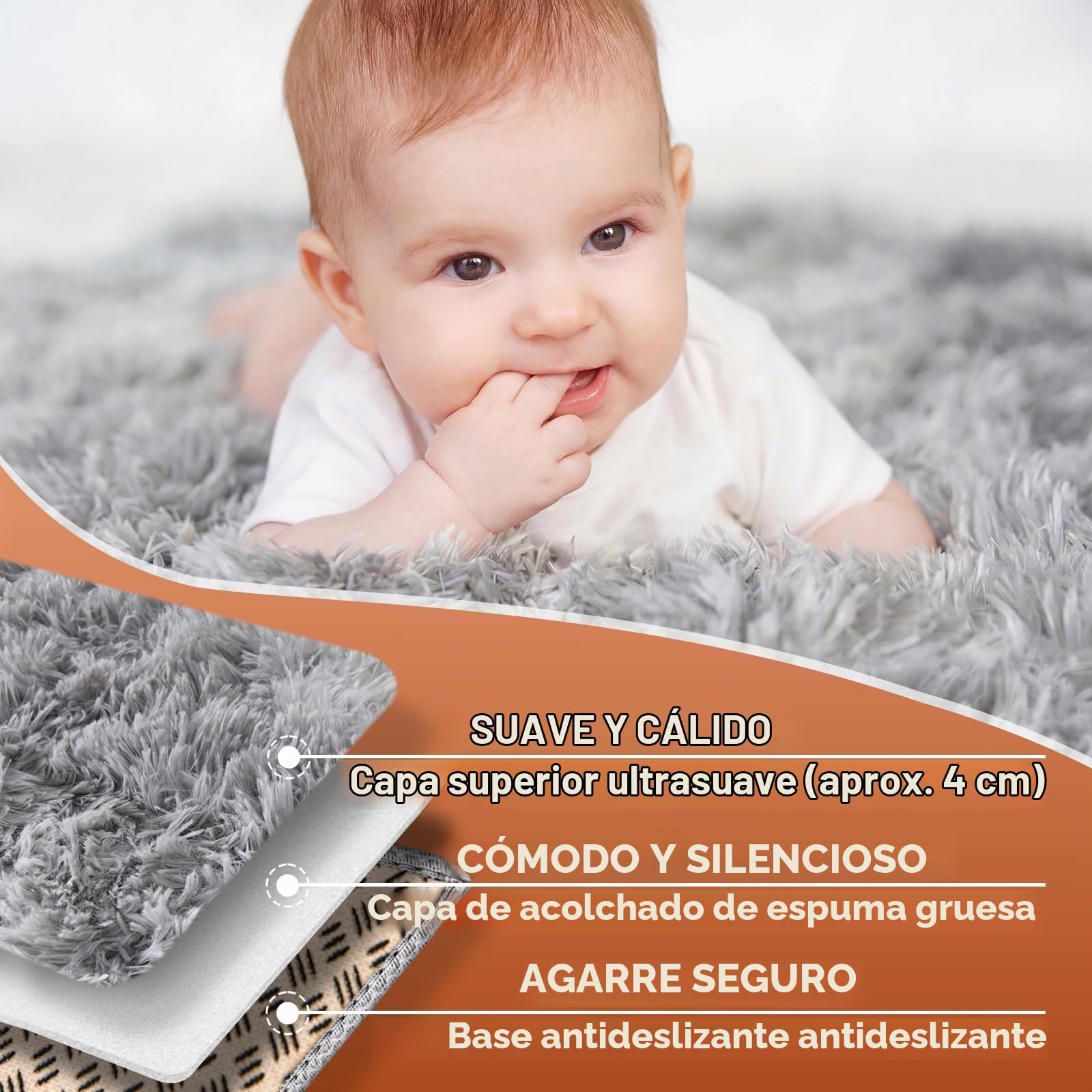 Alfombras Salón Grandes Pelo Largo Alfombra Habitación Dormitorio Lavables Alfombra Antideslizante Muy Suave para salón o Dormitorio, Alfombra esponjosa de Cama(Gris Claro,160 x 230 cm)