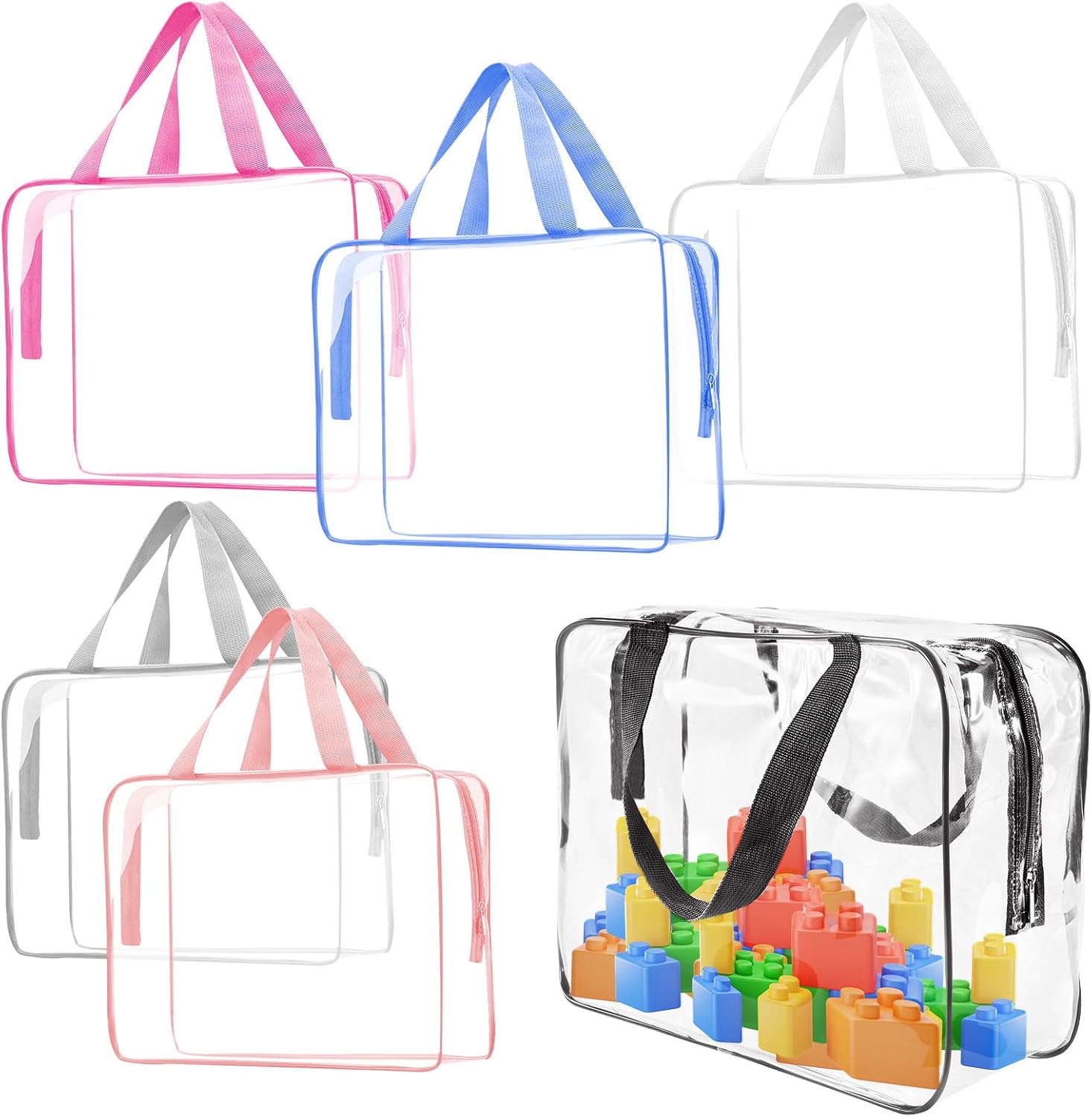 ASTIMESA 6 Pack Clear Travel Bags, PVC Blocks Storage Bags with Zipper & Handle, Waterproof Transparent Cosmetic Pouches Organizer for Board Puzzle Book (6 Colors) (1)