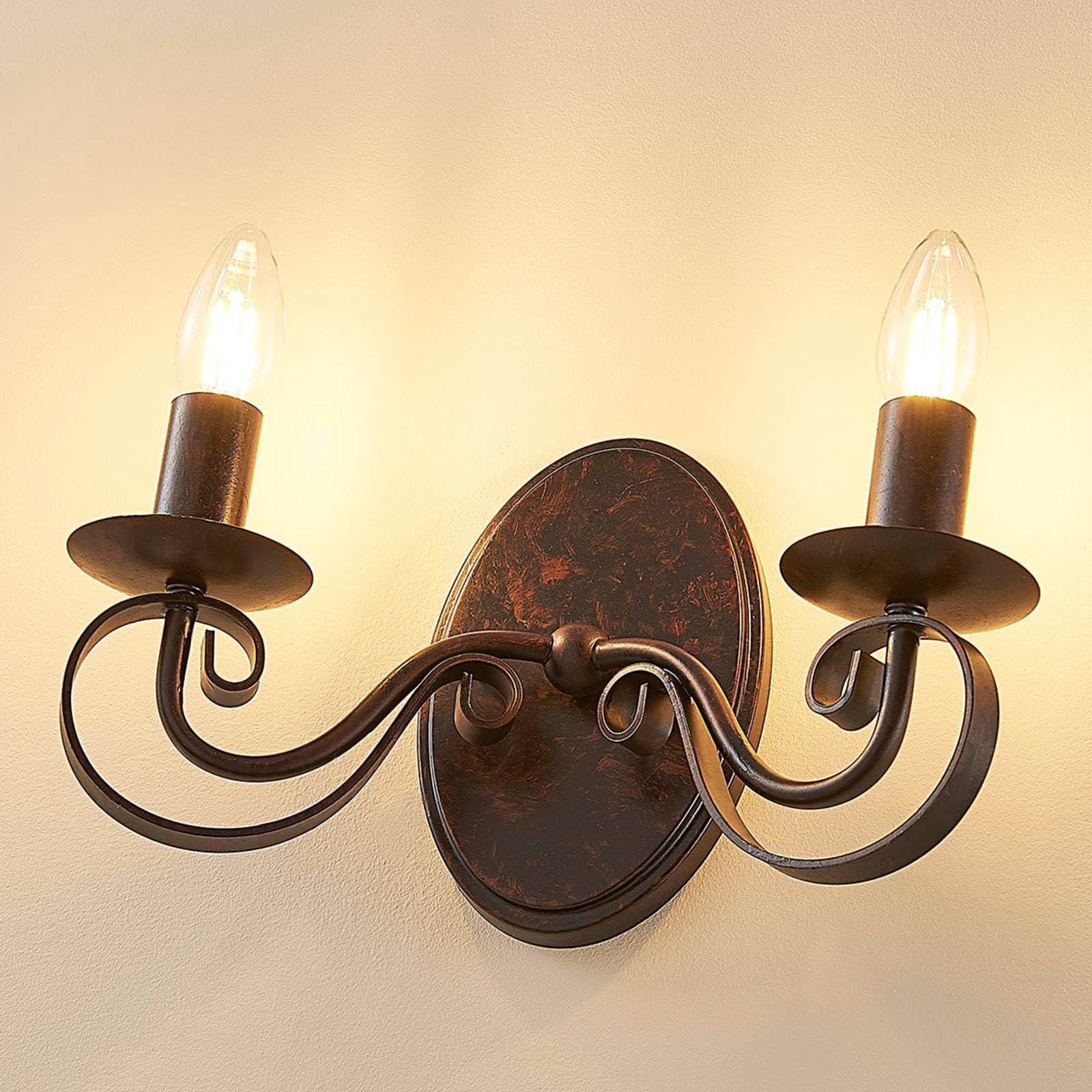 Lucande Wandlampe/Wandleuchte Antik Look rostbraun, Innenleuchte Wand 2x E14 max. 40W ohne Leuchtmittel Wandbeleuchtung Wohnzimmer Flur