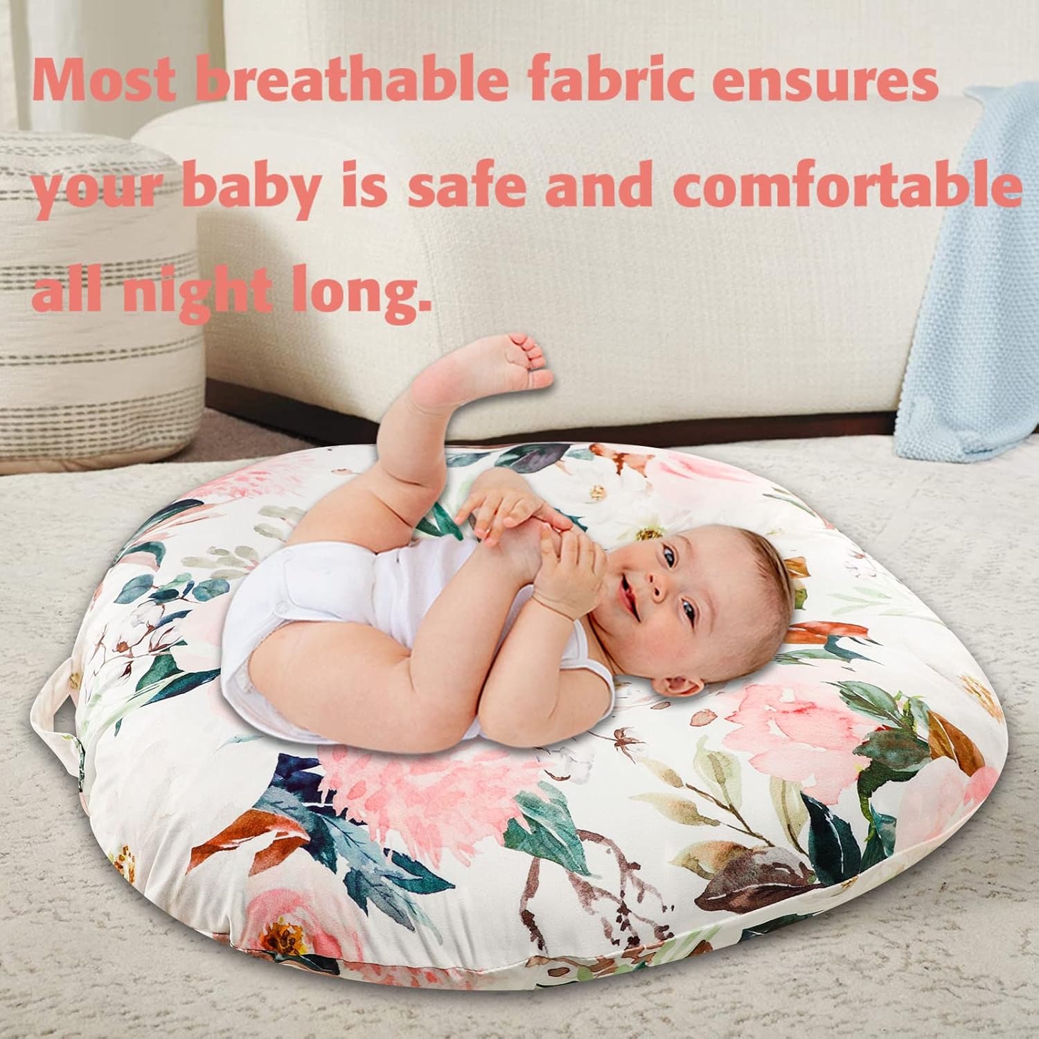 Newborn Lounger Cover and Nursing Pillow Cover,Pink Flower