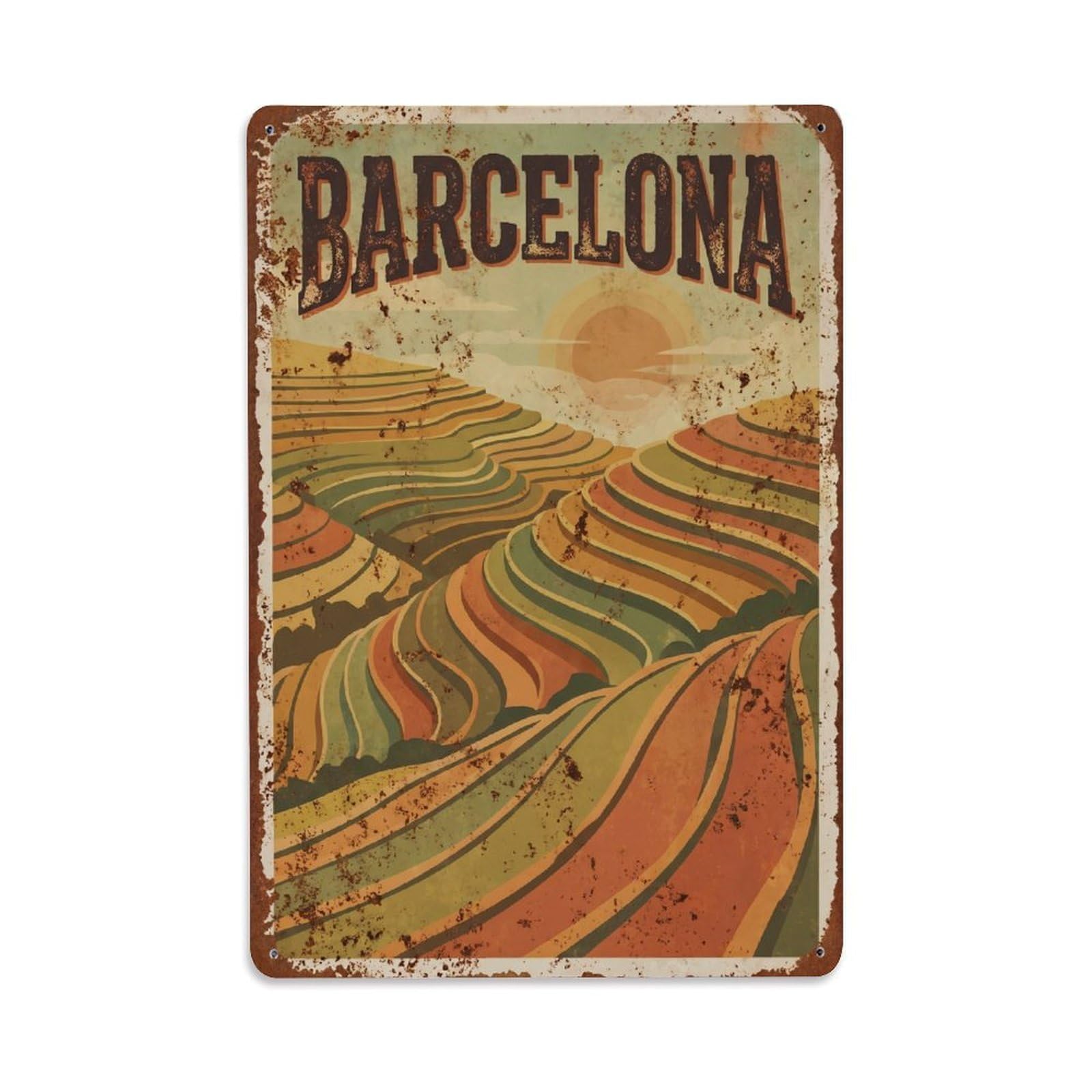 Vintage Travel Slopes Spain Terraced Metal Tin Sign