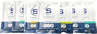 Shower Pouch XL (2' x 1') Bathing Body Wipes for Adults – Aloe-Infused Heatable & Reusable Bath Wipes for Camping, Travel, Outdoor – (15 Pack) Variety Scents