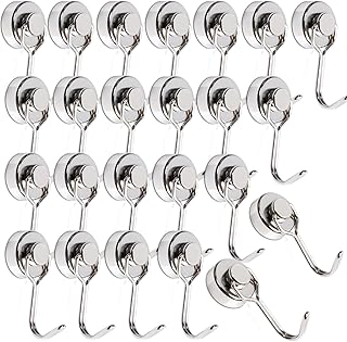 MAGXCENE 24 Pack Swivel Swing Magnetic Hooks, Strong Neodymium Magnetic Hooks Heavy Duty for Hanging, Rare Earth Magnet Hagner for Grill Classroom Cruise Kitchen Indoor Outdoor, 20mm in Diameter