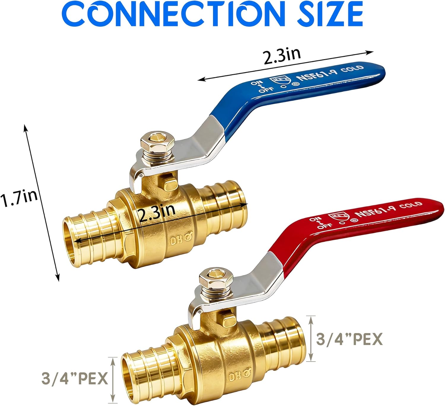 Hourleey 10 Pieces 3/4 Inch Pex Brass Full Port Shut Off Ball Valve Hot and Cold, Quarter Turn HOT (RED) COLD (BLUE) of Brass Water Stop Shut Off, 1 Piece Each
