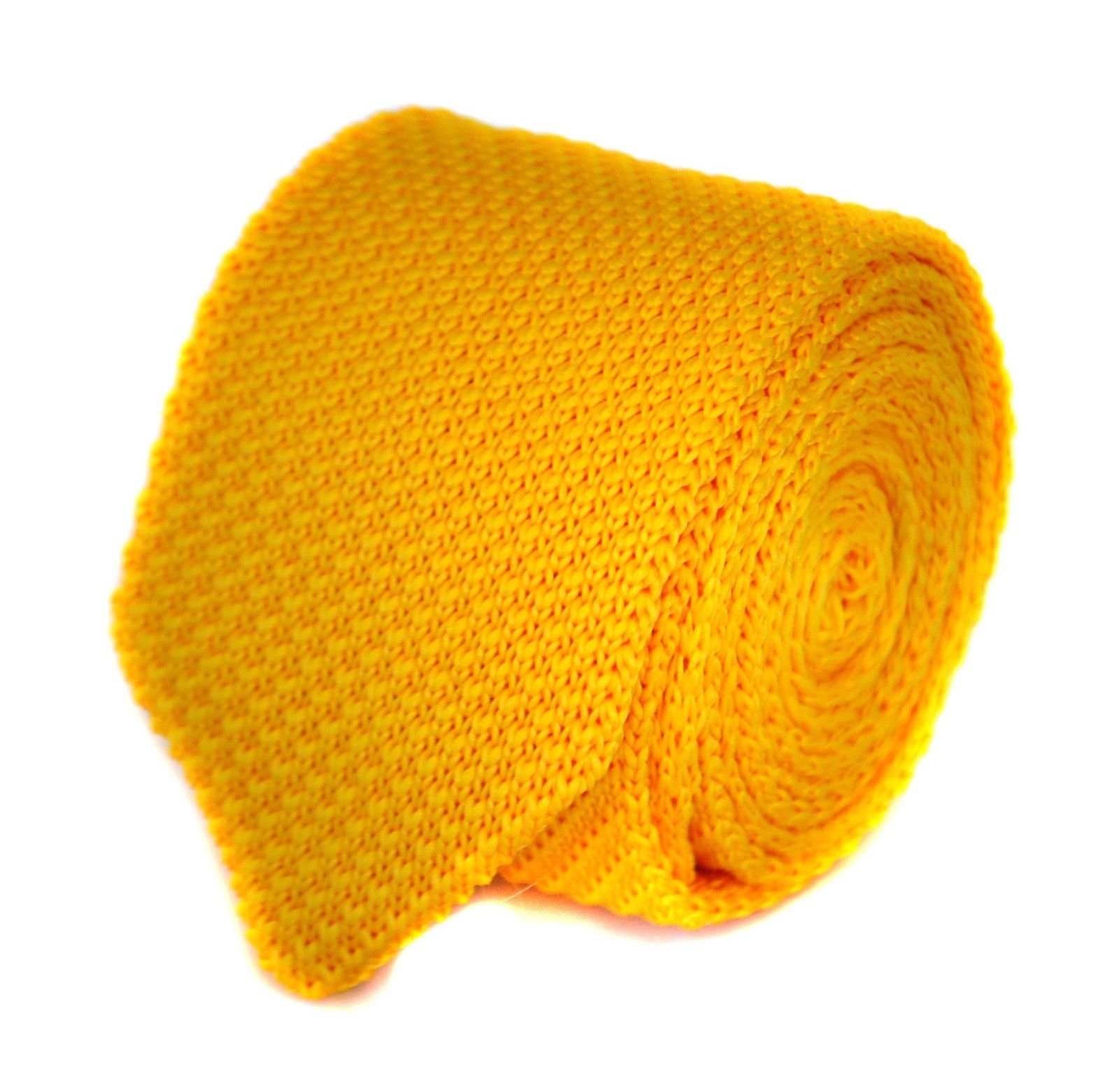Frederick Thomas Yellow Gold Plain Knitted Tie with Pointed End, Standard 8cm Width and 147cm Men’s Fashion Accessory for Office, Weddings, Formal Events