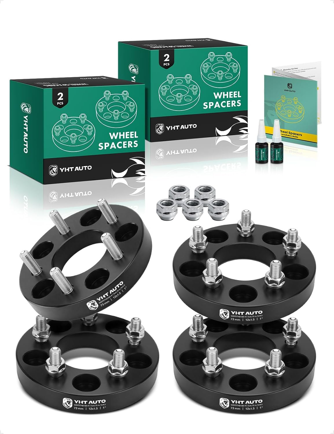 YHTAUTO 4PCS 5x4.75 to 5x4.5 Wheel Adapters 1 inch Fit Chevrolet Camaro, Corvette, GMC Jimmy, Cadillac XLR, Buick Riviera, Pontiac Firebird, 5x120.7 to 5x114.3 5 Lug w/ M12x1.5, 73 mm Center Bore