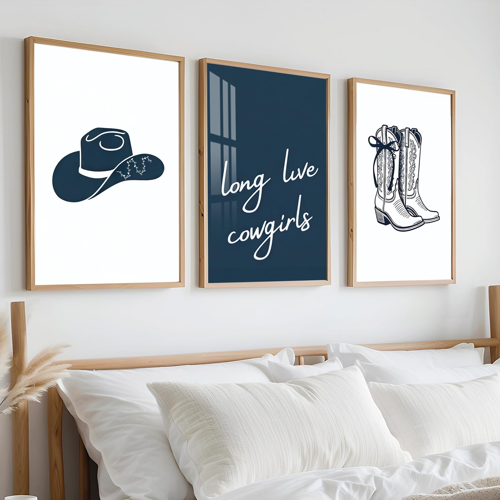 Blue Coastal Cowgirl Canvas Art Posters Western Cowboy Pictures Long Live Cowgirls Wall Art Vintage Cowboy Hats Boots Wall Decor Minimalist Prints