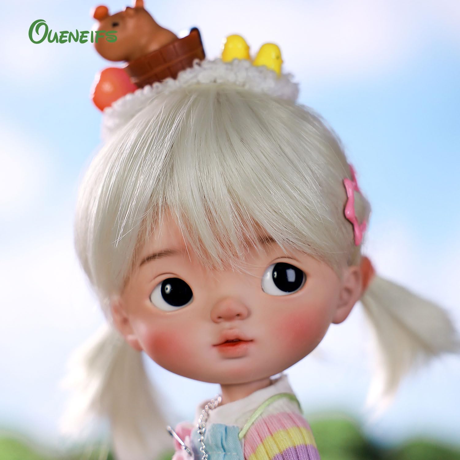 Oueneifs Xavibjd 1/6 Bjd Doll Rainbow Cute Girl Double Eyelids with Headwear Resin Toy for 15+ Year Old