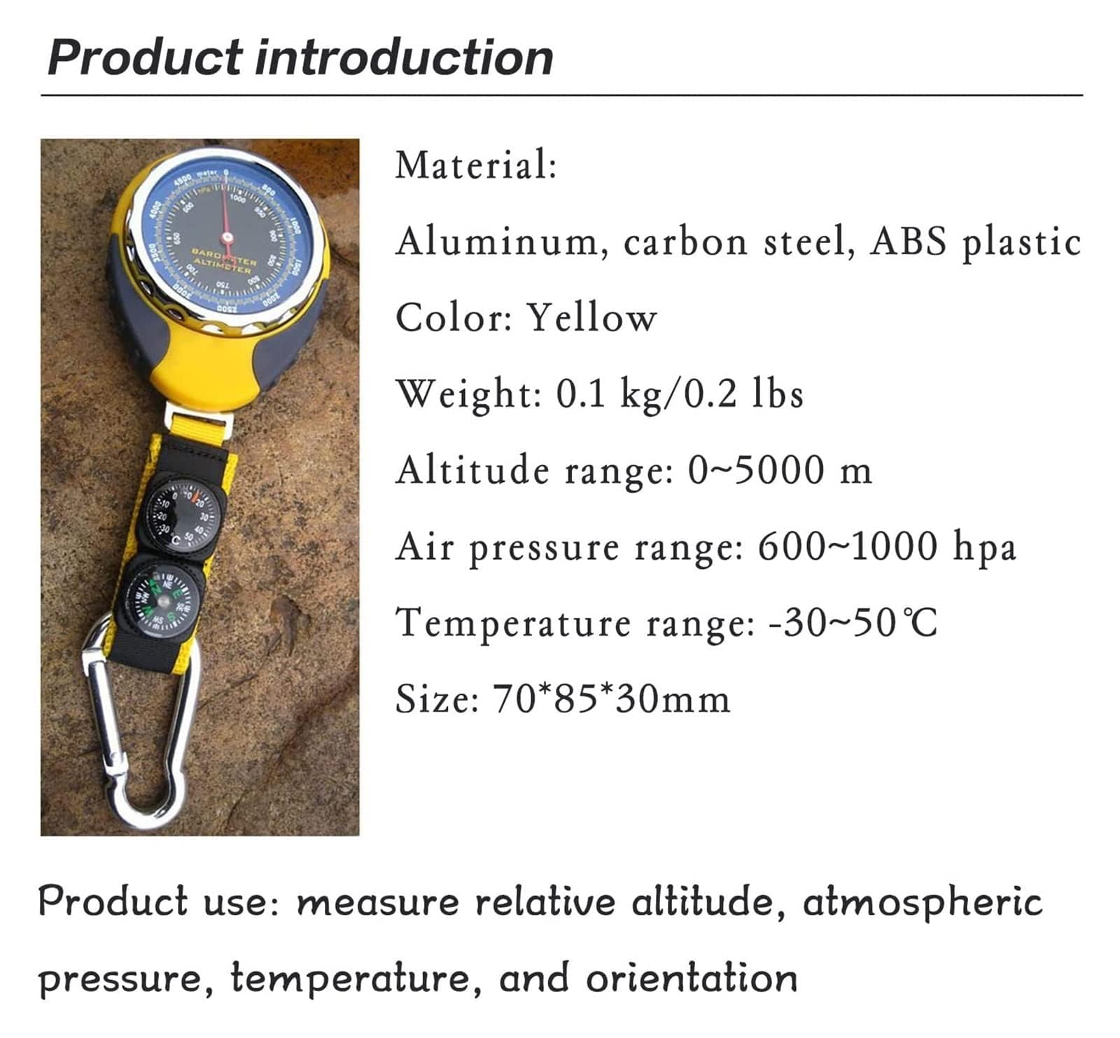 Stazione meteorologica analogica portatile 4 in 1 con altimetro, barometro, termometro, bussola, strumento di sopravvivenza tascabile senza batteria per escursionismo, alpinismo, campeggio, viaggi