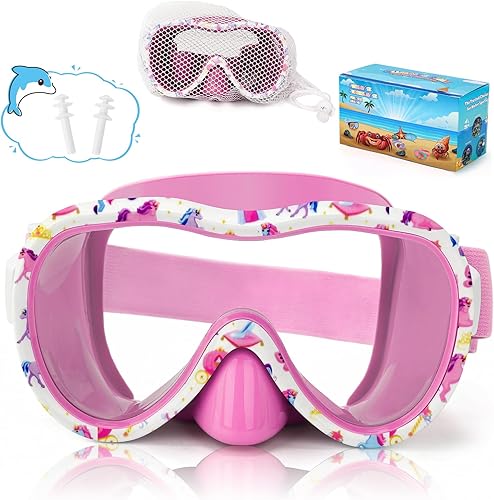 Miniatura 23 de Gafas de natación para niños, máscara de buceo, máscara de buceo, gafas de natación con cubierta de nariz y correas elásticas anchas con bolsa de