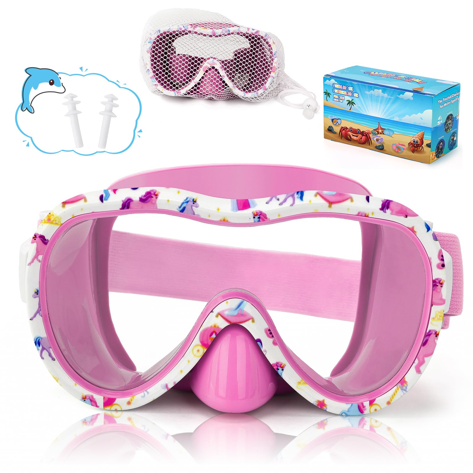 iGym Occhialini da nuoto per bambini, anti appannamento, con copertura per il naso, senza perdite, maschera trasparente per immersioni con boccaglio 180 gradi