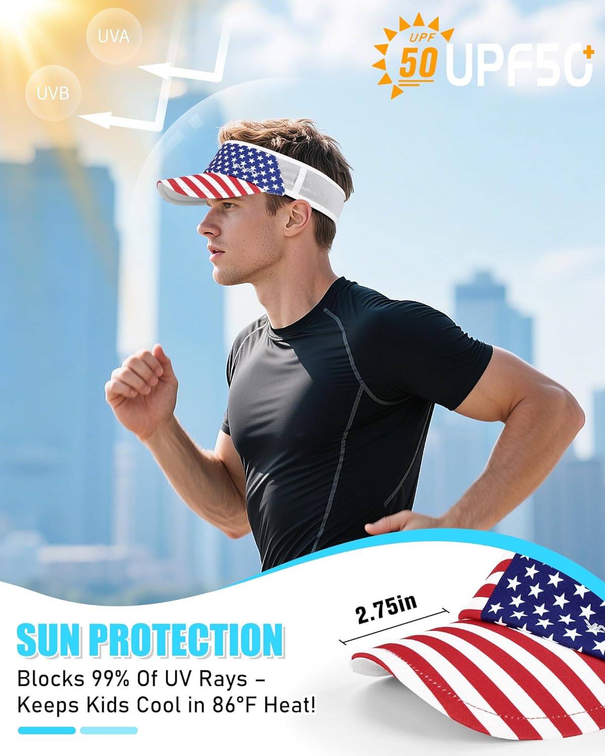 Sports Sun Visor Hats for Women Men Lightweight Breathable Cooling Stretchy Visors Foldable UPF 50+ for Running Tennis Golf - Image 2