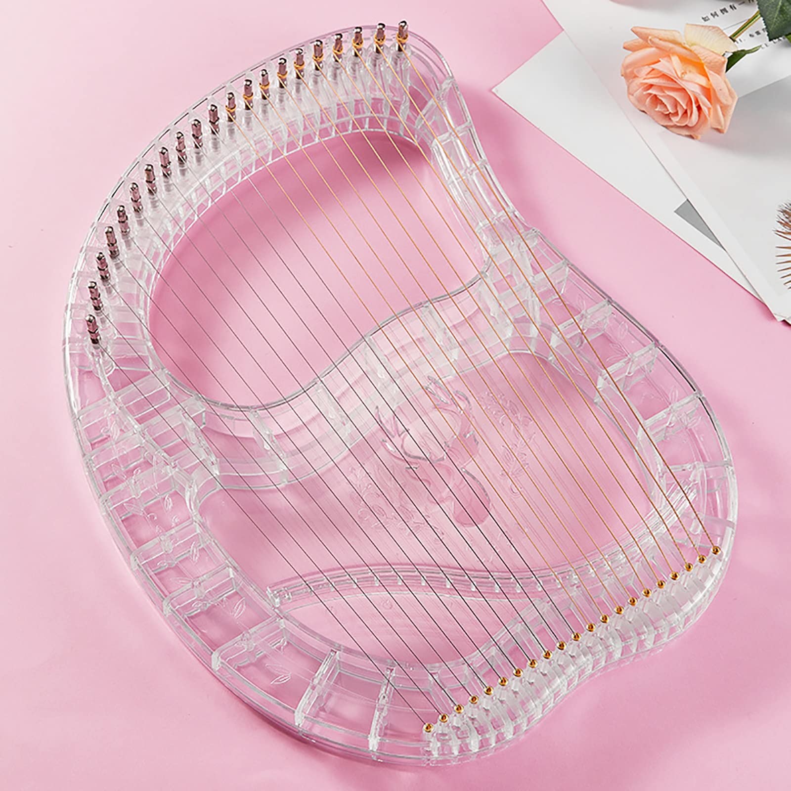 Arpa de lira de 21 cuerdas Instrumento de cuerda transparente ABS, cuerpo anticaída 3D, con bolsa EVA portátil/llave de afinación/cuerda de repuesto, para amantes de la música principiantes adultos