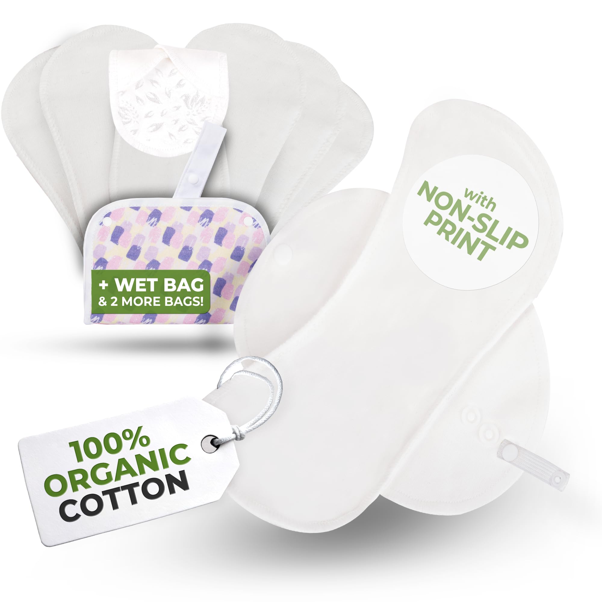 Protèges Slip Lavables Réutilisables en Coton Bio avec Imprimé Antidérapant pour Pertes Blanches (M, x7)