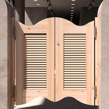Wide Louvred Saloon Doors, Salon Door Unpainted,Unfinished Cafe Swinging Doors, Eco-Friendly Interior Kitchen Bathroom Decor Partition DoorW80cm/31.5in